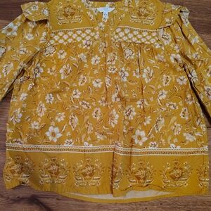 True Time Floral Mustard Blouse M